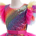 Miniatyrbild 4 av 5: Barnkarnevalsklänning Flickor Regnbåge Karneval Cosplay Kostym Födelsedag Glittrande Sekvenstutu Kläder 100cm