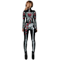 Miniatyrbillede 3 af 5: Dame Halloween Skelet Knogle Voksen Cosplay Kostume Fancy Kjole Outfit Jumpsuit M