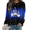 Miniatyrbild 1 av 3: Damernas Jul-T-shirt med Lång Ärm, Casual Sweatshirt, Pullover, Tunika Topp Blue XL