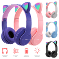 Miniatyrbild 1 av 9: Barn Barn Hörlurar Trådlöst Bluetooth Headset LED-lampor Cat Ear-hörlurar Grey