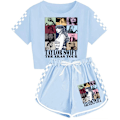 Miniatyrbild 1 av 3: Barn Flickor Pojkar Taylor Swift Tryckt Kortärmad T-shirt+shorts Sport Outfit Set Flickor Träningsdräkt Sky Blue 150cm