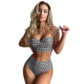 Miniatyrbild 1 av 5: Dam Push Up Bikini Padded Spetsat Baddräkt Set Hög Midja Baddräkt Badkläder Black L