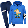 Miniatyrbillede 1 af 5: DOG MAN Print Træningsdragt Sæt Børn Hættetrøje Hætte Sweatshirt Toppe Jogger Bukser Træningssæt Afslappet Sæt Dark Blue 170cm