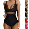 Miniatyrbillede 4 af 5: Polstret bikini badedragt til kvinder mesh ét stykke monokini badetøj svømmedragt Black+Leopard M