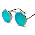Pikkukuva 1 / 5: 3 kpl Unisex Aurinkolasit Metalliset Käännettävät Linssit Pyöreät Silmälasit Silver Frame Blue Lenses