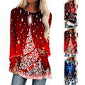Miniatyrbild 4 av 4: Kvinnors julgranstryck T-shirt Tunika Toppar Långärmad Jul Fest Blus Tee M