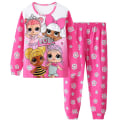 Miniatyrbild 1 av 4: 2-pack flickor pyjamas med tecknad docka, långärmad tröja, nattkläder C 110cm