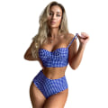 Miniatyrbild 1 av 5: Dam Push Up Bikini Padded Spetsat Baddräkt Set Hög Midja Baddräkt Badkläder Blue M