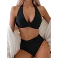 Miniatyrbild 1 av 5: Dam Push Up Bikini Padderad Halter-Neck Baddräkt Set Hög Midja Baddräkt Badkläder Black S