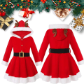 Miniatyrbild 3 av 8: Julklapp Klänning för Flickor med Huva Santa Claus Fancy Dress 150CM
