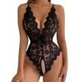 Miniatyrbild 4 av 5: Kvinnlig Spets Body Crotchless Babydoll Lingerie Sovunderkläder Black L
