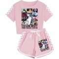 Miniatyrbild 1 av 3: Taylor Swift The Eras Tour Kort Spårtröja Barn Pojkar Flickor T-shirt Shorts Topp Byxor Set 2-delar Pyjamas Pink 160cm