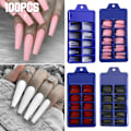 Miniatyrbillede 1 af 9: 100x Lange Falske Negle Kunstige Negle Kunst Tips Stick Fuld Negl Red