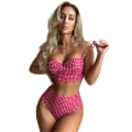 Miniatyrbild 1 av 7: Dam Push Up Bikini Padded Spetsat Baddräkt Set Hög Midja Baddräkt Badkläder Rose red L