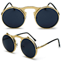 Pikkukuva 3 / 5: 3 kpl Unisex Aurinkolasit Metalliset Käännettävät Linssit Pyöreät Silmälasit Gold Frame Gold Lenses