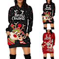 Miniatyrbild 4 av 5: Glad Jul Dam Reindeer Tryckt Hoodie Tröja Mini Klänning Jul Black 2XL