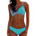 Miniatyrbild 5 av 11: Kvinnlig Sexig Färgblockad Baddräkt Strand Halter Bikini Black&Yellow 3XL