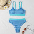 Miniatyrbillede 3 af 5: Colorblock polstret bikini badedragt sæt til kvinder badetøj sommer strand Lake Blue M