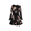 Miniatyrbillede 2 af 5: Dame Chiffon Kjole, Casual Kamelia Print Langærmet Knælang Mini Kjole 2XL