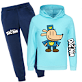 Miniatyrbild 1 av 6: DOG MAN Tryck Träningsset Barn Hoodie Tröja Toppar Joggingbyxor Träningsdräkt Casual Kläder Kostym Light Blue 140cm