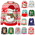 Miniatyrbild 2 av 3: Jul Unisex Vuxen Hoodie Ful Jultröja Stickad Sweatshirt Xmas Pullover Toppar G 2XL