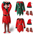 Miniatyrbild 1 av 5: Jultomte Kostym för Barn, Pojkar och Flickor, Jultomte Cosplay Dräkt Red 150cm