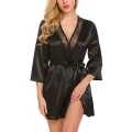 Miniatyrbild 1 av 4: Damernas Sexig Kort Nattklänning Spetsband Silkeslen Lingerie Sovrum Black L