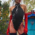 Miniatyrbild 7 av 9: Lady Sexiga spets/läderunderkläder Erotiska underkläder Nattlinne Babydoll Underkläder black L