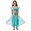 Miniatyrbild 2 av 5: Jurebecia Jasmine Kostym för Flickor Sekvenserad Prinsessan Jasmine Klänning Barnkalas Klänningar Blå Ålder 4-11 År Gammal 140cm