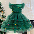 Miniatyrbild 4 av 5: Julklappsprincesstutu i Tulle för Småflickor, Julklänning med Ärmar, Nyårsfest, Julgran Kostym 140cm