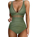 Miniatyrbillede 1 af 5: Polstret bikini badedragt til kvinder mesh ét stykke monokini badetøj svømmedragt Light green M