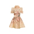 Miniatyrbillede 2 af 5: LUMINOSITY LIFTOFF FLOWER MINI Kjole Dame Kjole Mode Temperament Stand Up Krave Ferie Retro A-Linje Trykt Kort Kjole Apricot M