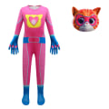 Miniatyrbild 1 av 4: Barnens Super Cat Juldräkt Jumpsuit Mask Set för Pojkar och Flickor rose red 110cm