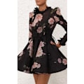 Miniatyrbillede 1 af 5: Dame Chiffon Kjole, Casual Kamelia Print Langærmet Knælang Mini Kjole 2XL