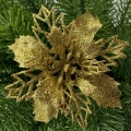 Miniatyrbild 1 av 9: 1 st julgransdekoration med glitterblomma, julhängande dekoration Gold