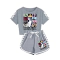 Miniatyrbild 1 av 3: Barn Flickor Pojkar Taylor Swift Tryckt Kortärmad T-shirt+shorts Sport Outfit Set Flickor Träningsdräkt Grey 120cm