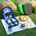 Miniatyrbild 4 av 5: Bärbart Silverset Camping Servis Med Förvaringsväska För Utomhuspicknick qd best Green Silver