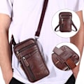 Pikkukuva 2 / 11: Miesten nahkainen vyölaukku puhelimelle, olkalaukku, vyölaukku, crossbody, vyötärö P - varastossa brown One-size