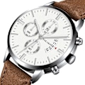 Miniatyrbillede 4 af 6: Lyxmode Herre Militær Sportsur Brun Watch Kvarts Armbåndsur Herre Forretning Casual Watch Mascul Brown White