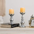 Miniatyrbild 3 av 5: 2 st pelare ljusstake metall ljusstake, silver jul
