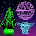 Miniatyrbillede 1 af 5: Star Wars Natlampe 3D-lampe Star Wars Lampe 3 mønstre 3D Natlampe gaver til børn drenge 7 farver skifter Star Wars d-WELLNG Star Wars Combo-paket