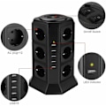 Pikkukuva 3 / 5: Euro Black USB-liitäntä 12 pistokkeella ja 5 USB-portilla, ylikuormitus- ja ylijännitesuoja, sopii kotiin ja sisätiloihin