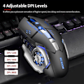 Miniatyrbillede 4 af 4: Kablet gamingmus 3600 DPI optisk mus ergonomisk mus 4 justerbare DPI-niveauer/6 knapper/7 farver vejrtrækningslys sort sort