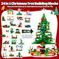 Miniatyrbild 3 av 7: Adventskalender 2024 Vuxen Tonåringar Pojkar Flickor, 24 I 1 Julgran Byggstenssats, 24-Dagars Julnedräkningskalender Byggleksaker med LED-Ljus