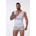 Miniatyrbillede 2 af 8: Kompressionsskjorte til mænd, slankende undertrøje, kropsformer, undertrøje, gynomastika, ærmeløs shapewear-vest, mesh-korset, HVID-FA3- WHITE 3XL