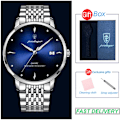 Miniatyrbild 1 av 6: POEDAGAR Ultra Tunn Män Quartz Armbandsur Vattentät Lyx Märke Lysande Klocka Man Rostfritt Stål Casual Gåvor blue and box
