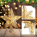 Miniatyrbilde 3 av 5: 1 stjerne for juletretopp i gull med glitter og 10 LED-lys, juletrepynt