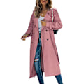 Miniatyrbillede 1 af 5: Dobbeltbrystet lang trenchcoat til kvinder, vindtæt klassisk tynd jakke PINK PINK XL