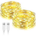 Miniatyrbild 1 av 5: 2-pack 10m LED-slinga, USB-driven, 100 LED silvertrådsdekorati