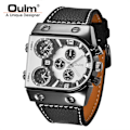 Miniatyrbild 1 av 6: Oulm Klockor Herr Quartz Casual Läderarmband Armbandsur Sport Multi-Time Zone Militär Man Klocka C2